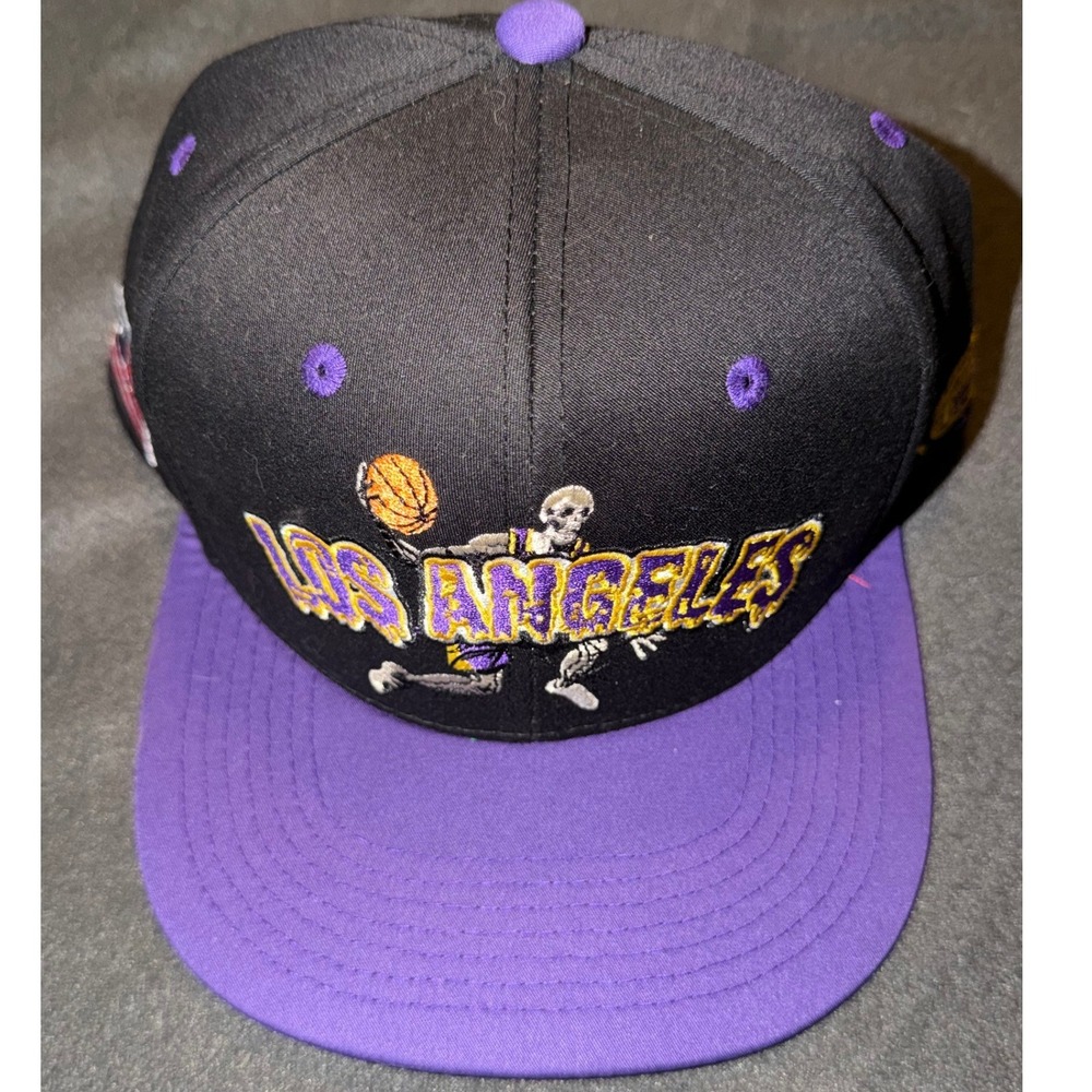 Basic Los Angeles Skeleton Basketball Snapback Hat Black Purple Gold Patch Cap